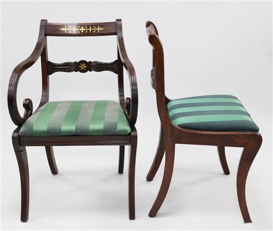 Set of ten Regency style mahogany dining chairs,